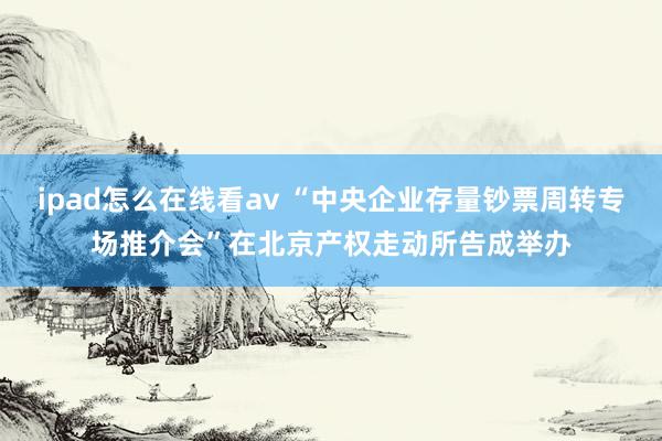 ipad怎么在线看av “中央企业存量钞票周转专场推介会”在北京产权走动所告成举办