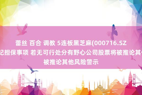 蕾丝 百合 调教 5连板黑芝麻(000716.SZ)：对于违纪担保事项 若无可行处分有野心公司股票将被推论其他风险警示