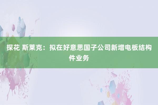 探花 斯莱克：拟在好意思国子公司新增电板结构件业务