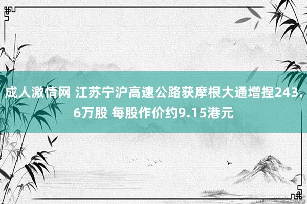 成人激情网 江苏宁沪高速公路获摩根大通增捏243.6万股 每股作价约9.15港元